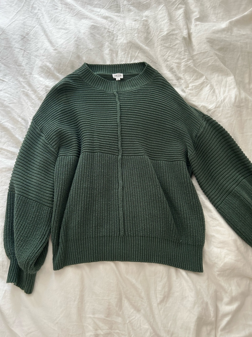 Le Lis Olive Green Ribbed Crewneck Sweater